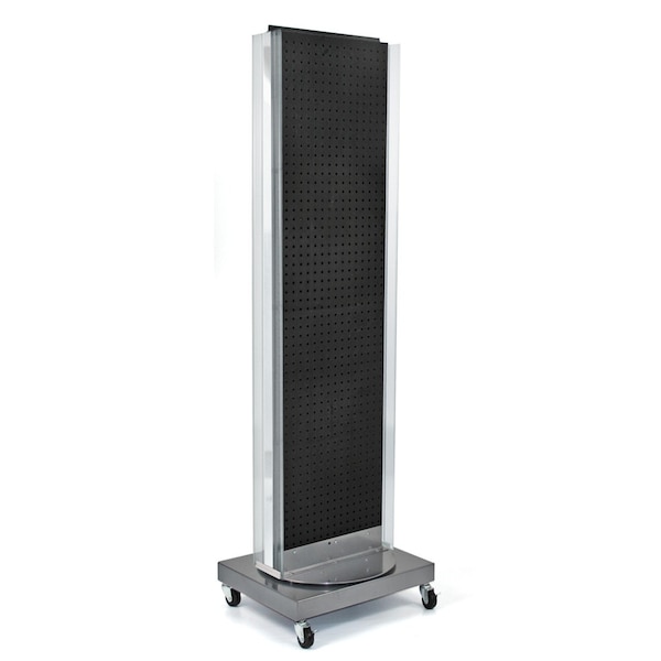 Two-Sided Pegboard Floor Display w/ Two C-Channel Sides on a Revolving Wheeled Base.